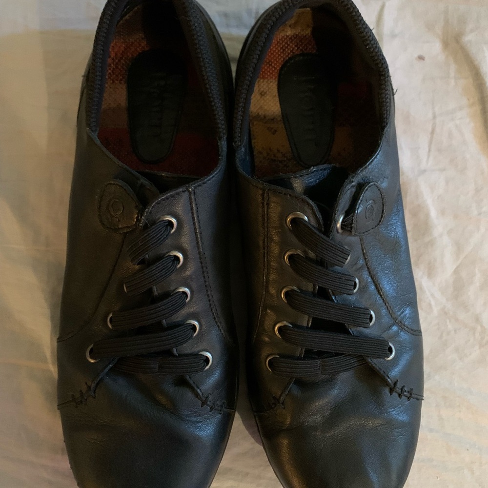 Born Black Leather Slip-On Loafers with Elastic Laces